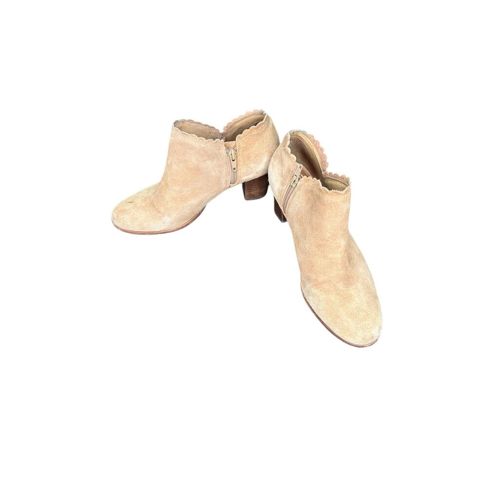 Jack Rogers Brown Oak Marianne Suede Scalloped Bootie Ankle Boots Size 8‎